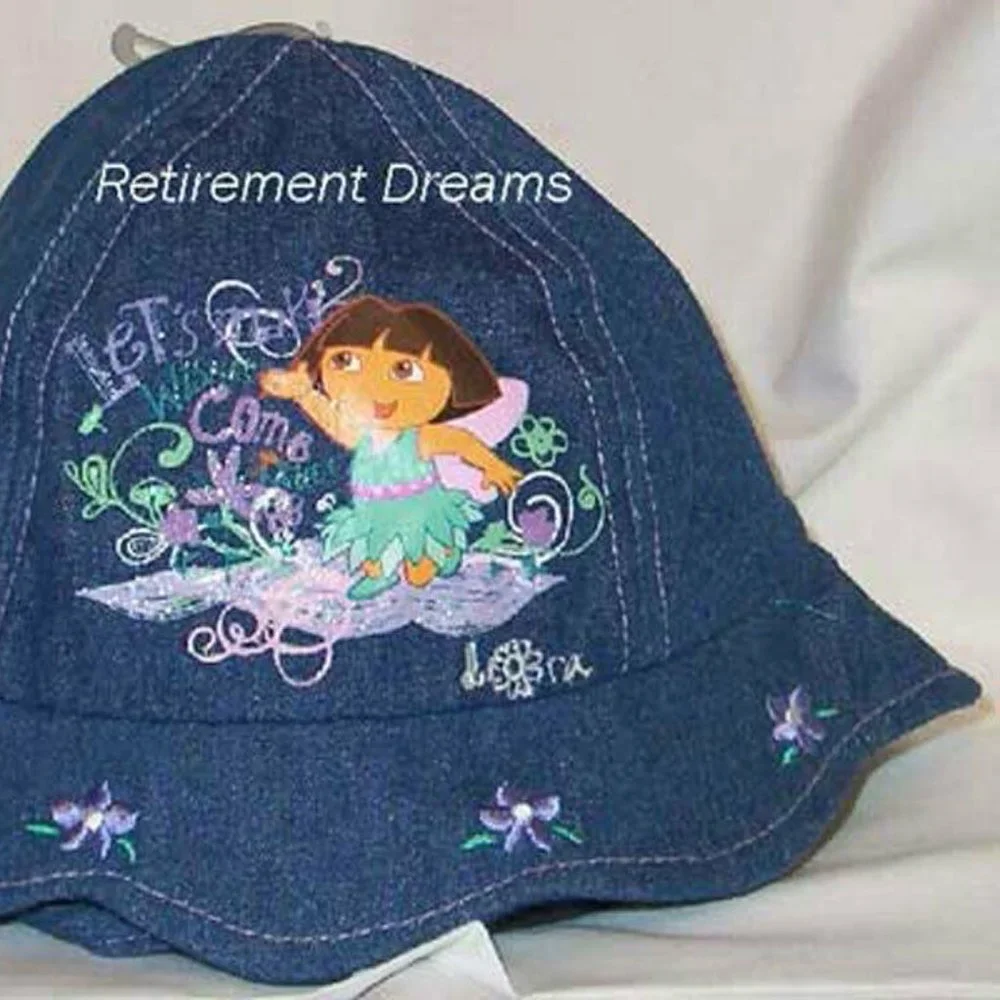Dora the Explorer bucket hat cap NB Infant Denim Floral Blue Purple NEW